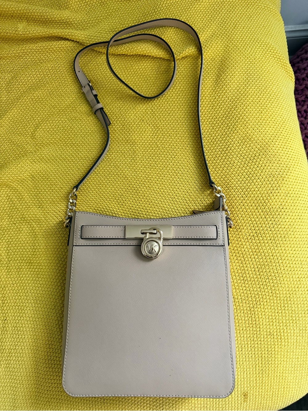 Michael Kors Light Beige Saffiano Leather Crossbody Bag with Gold Hardware